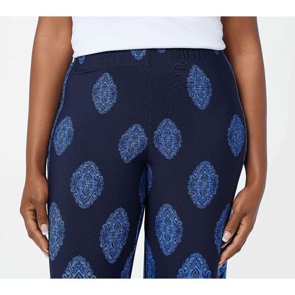 Susan Graver Womens 2X Printed Pants Navy Blue Liquid Knit Wide Leg NWT - Picture 3 of 6